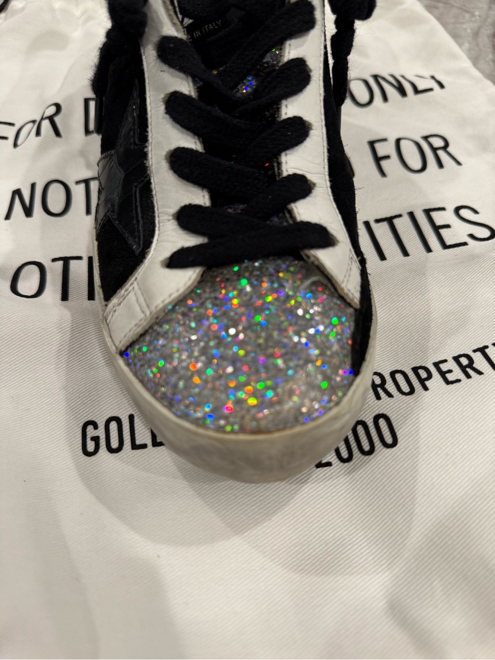 Golden Goose Women's White and Black Sneakers with Silver Glitter - Picture 7 of 7